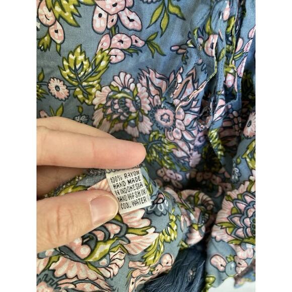 Tiare Hawaii Blue & Pink Floral Flare long Sleeve Romper One Size boho vacation - Picture 6 of 7